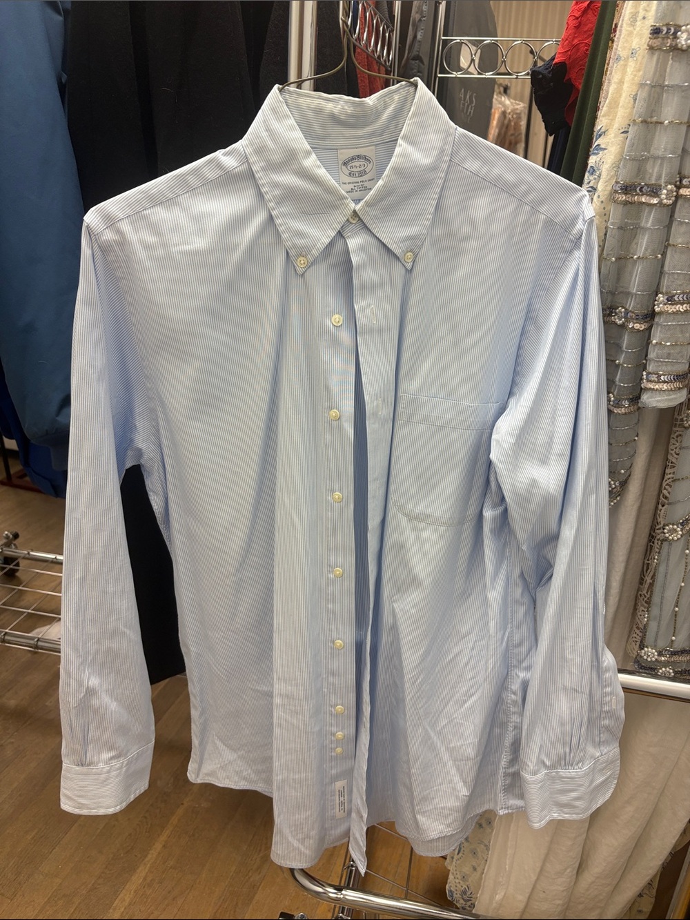 Brooks Brothers Classic Light Blue Striped Men's Button-Down Dress Shirt